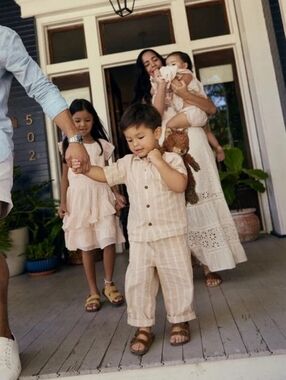 Carter's Beige and White Striped Kids Matching Set Spring Summer